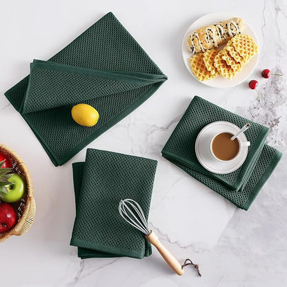 Homaxy 100% Cotton Oversized Waffle Weave Kitchen Dish Towels, Ultra Soft Absorbent Quick Drying Cleaning Towel, 20x28 Inches, 8-Pack, Blackish Green
