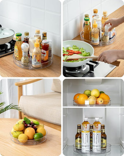 Clear Lazy-Susan Turntable Cabinet-Organizer – 2-Pack 9-Inch Spice Rack Storage for Fridge Refrigerator Pantry
