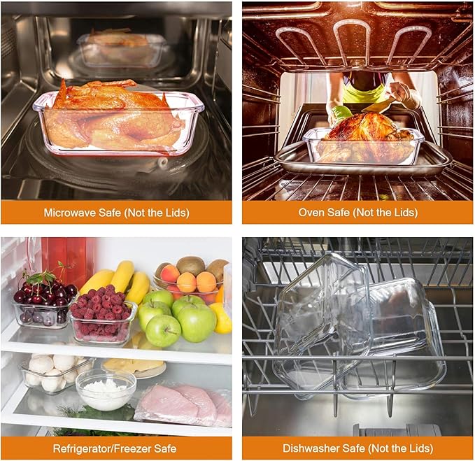 YEBODA Glass Food Storage Containers with Airtight Snap Locking Lids BPA Free Meal Prep Container Set For Home Kitchen Restaurant - Freezer, Microwave, Oven, Dishwasher Safe [23oz, 6 Pack]