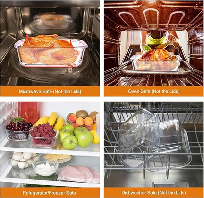 YEBODA Glass Food Storage Containers with Airtight Snap Locking Lids BPA Free Meal Prep Container Set For Home Kitchen Restaurant - Freezer, Microwave, Oven, Dishwasher Safe [23oz, 6 Pack]