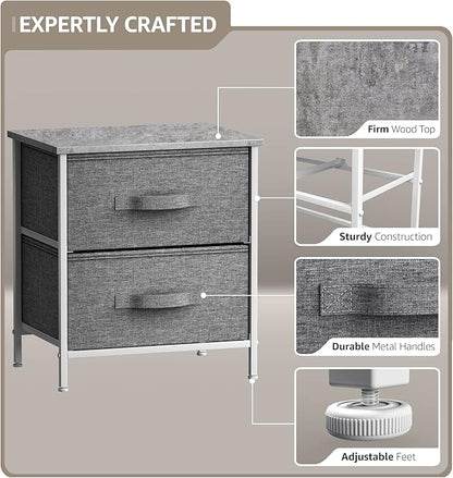 Sorbus Nightstand with 2 Drawers - Bedside Furniture End Table Night Stand with Steel Frame, Wood Top & Easy Pull Fabric Bins - Small Dresser & Chest for Home, Bedroom Accessories & Office