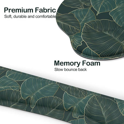 Ergonomic Mouse Pad with Wrist Rest and Keyboard Wrist Rest, Mousepad and Wrist Rest for Computer Keyboard, Pain Relief, Non-Slip Base, Mouse Pad Wrist Support for Gaming, Office, Green Palm Leaf
