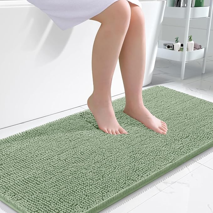 OLANLY Large Bathroom Rugs 50x30, Extra Soft Absorbent Chenille Bath Rugs, Rubber Backing Quick Dry, Machine Washable Bath Mats for Bathroom Floor, Tub and Shower, Home Decor Accessories, Sage Green