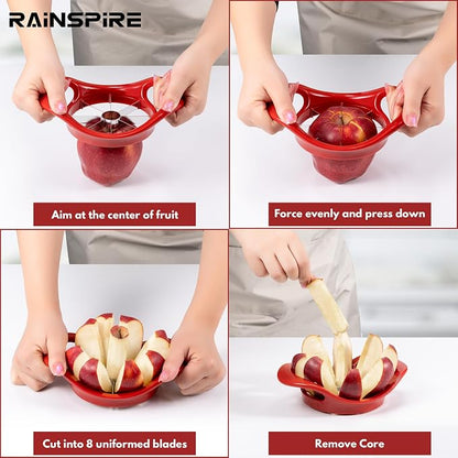 Rainspire Apple Cutter 8 Slices, 8 Blade Apple Slicer and Corer, Apple Corer Tool with Stainless Steel Blades, Super Sharp Fruit Cutter Fruit Slicer (Red)