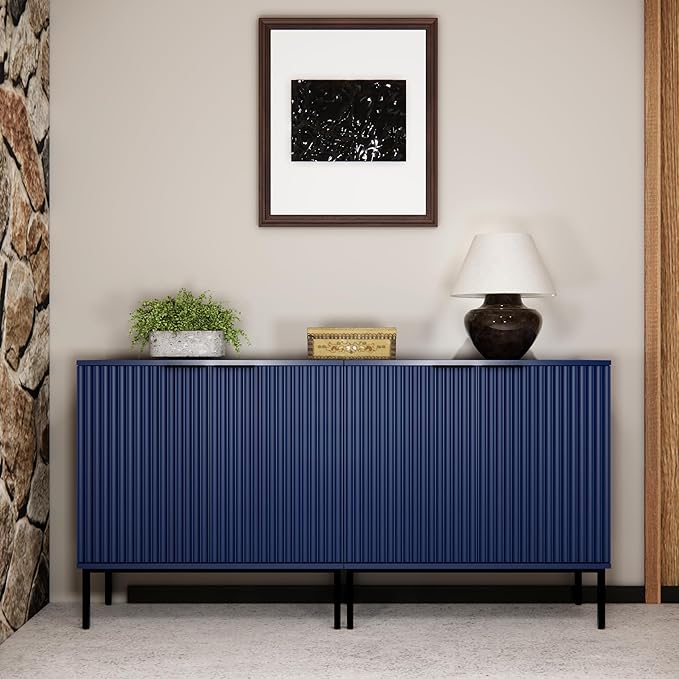 Fluted Sideboard, Buffet Cabinet with Storage, Wooden with Doors and Shelves, Accent Cabinet for Living Dining Room, Entryway