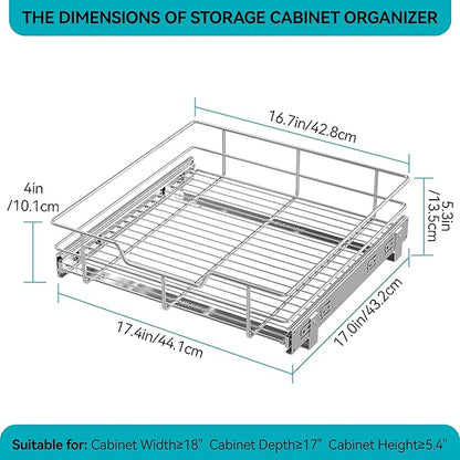 Pull Out Cabinet Organizer 17" W X 17" D, Slide Out Drawers For Kitchen Organizers and Storage, Pull Out Drawers For Cabinets Capacity Heavy Duty Caddy, Cabinet Shelves Chrome-Plated, Bathroom Pantry