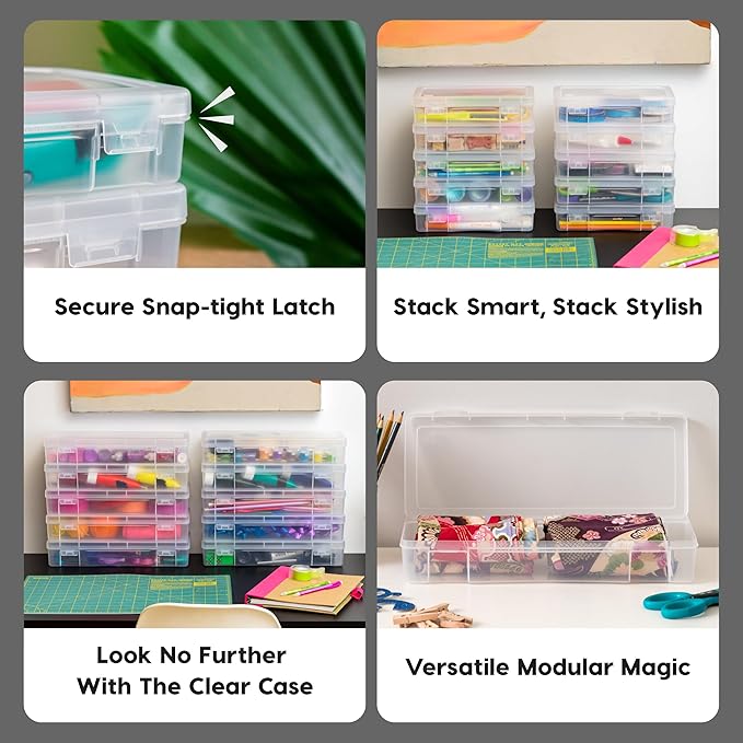 IRIS USA Pencil Case Boxes, 10-Pack, |Made in USA|, Plastic Bead Organizing Containers with Snap Lid for Arts, Crafts, Ephemera, Stickers, & Dance Cheer, Clear - Medium
