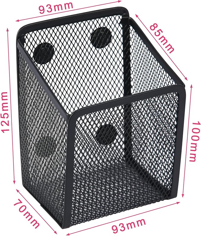 Large Magnetic Pen Holder, Magnetic Basket 4 Strong Magnet Pencil Holders Locker Accessories for Refrigerator Whiteboard Black(3.7x2.7x5 In)