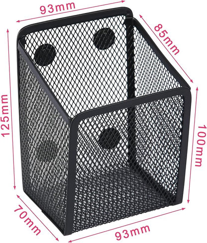 Large Magnetic Pen Holder, Magnetic Basket 4 Strong Magnet Pencil Holders Locker Accessories for Refrigerator Whiteboard Black(3.7x2.7x5 In)