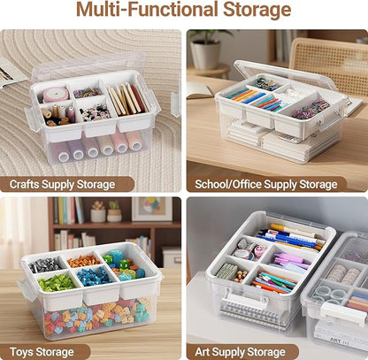 HOMETUK 80Qt Stackable Storage Bins with Lids & Trays, Clear Plastic Latching Boxes Organizers with Dividers Portable 20Gal Containers for Arts & Crafts, Home and Car Trunk Organization, 4Pack