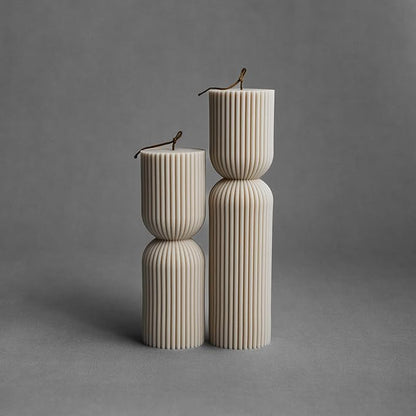 LAWA Hourglass Pillar Candle - Large Beautiful Handmade Pillar Scented Soy Wax Candle Elegant Bubble Aesthetic Candle Housewarming Gift Home Room Shelf Decor Idea Moon Gray (Set of 2)