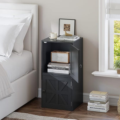 2-Tier Stackable Cube Storage Organizer, DIY Cube Storage Bookcase with Doors & Anti-Tip Design, Book Shelf for Bedroom, Office, Dorm,15" W x 11.81" D x 30" H, Black