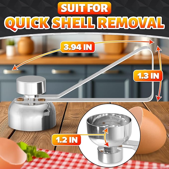 Egg Cracker Tool for Raw Eggs — Egg Shell Opener for Soft-Boiled Shell Tops, Stainless Steel Topper with Ergonomic Adjustable Effort — Easy-Open Design for Breakfast Prep, Custards, & Baking (Silver)