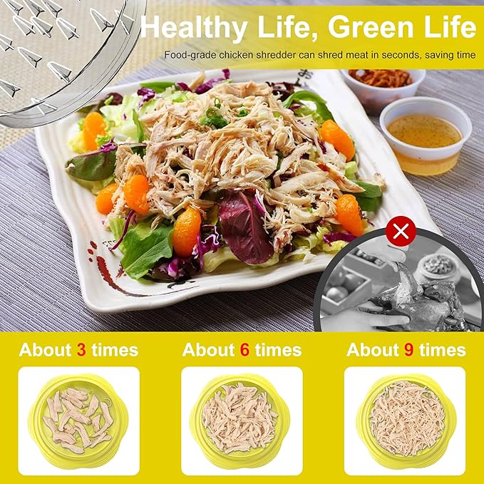 Chicken Shredder Tool Twist Large Chicken Breast Shredder with Brush&Fork, Visible Meat Shredder Machine, Strong Anti-Slip Strip, Ergonomic Handle, BPA Free, Suitable for Pork Beef Chicken(Yellow)