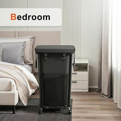 Laundry Basket with Lid and Wheels Rolling Laundry Basket, Removable Laundry Bag Design for Daily Use in Bathrooms and Laundry Rooms (Cover Black, 160L)