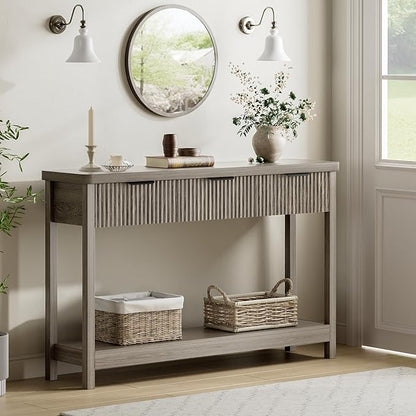 Lulive 51" Fluted Console Table for Entryway, Wooden Entryway Table with 3 Wooden Drawers, Farmhouse Behind Sofa Table for Living Room, Hallway, Couch, Foyer