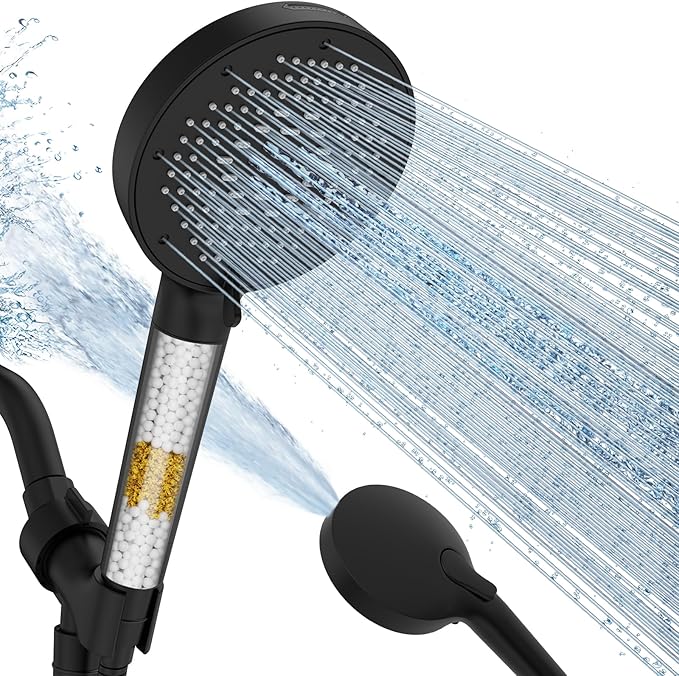 SR SUN RISE NSF Certified Filtered Shower Head with Handheld for Hard Water to Remove Chlorine High Pressure 9-Spray Setting (with Power Wash) Anti-Clog Nozzles(1 Filter, Matte Black)