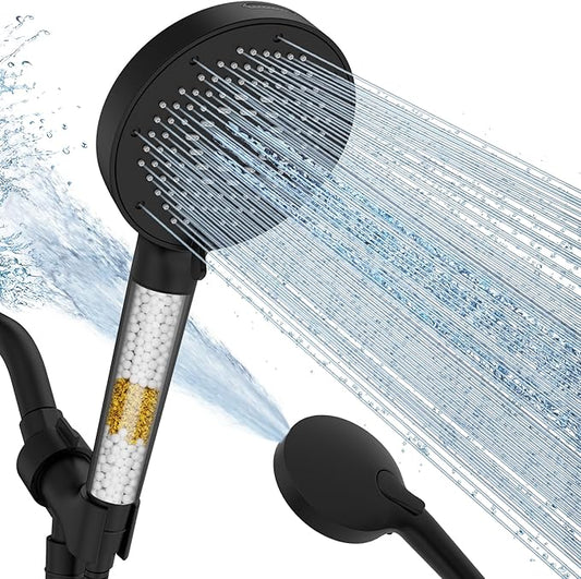 SR SUN RISE NSF Certified Filtered Shower Head with Handheld for Hard Water to Remove Chlorine High Pressure 9-Spray Setting (with Power Wash) Anti-Clog Nozzles(1 Filter, Matte Black)