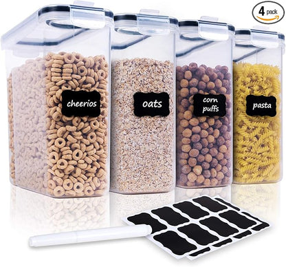 FOOYOO Cereal Containers Storage Set - 4 Piece Airtight Large Food Storage Containers(135.2oz), BPA Free Dispenser Plastic Cereal Storage Containers