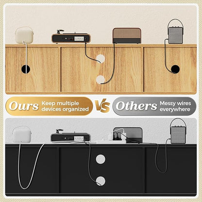 SUPERJARE Boho TV Stand for 65 Inch TV, Entertainment Center with Adjustable Shelf, Rattan TV Console with 2 Cabinets, Media Console, Solid Wood Feet, 4 Cord Holes, for Living Room - Natural