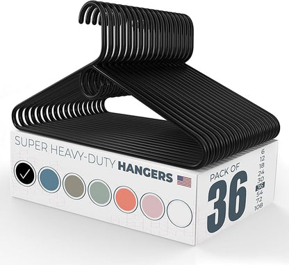 Neaties Super Heavy Duty Clothes Hangers 36 Pack – Made in The USA - 10lb Capacity, Thick Plastic Hangers for Pants, Coats, Jackets, Jeans and Adult Clothing – Black