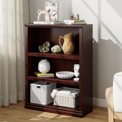 43 in Tall Bookcase, 3-Tier Bookshelf Open Storage, 33 inch Wide Floor Standing Indoor Furniture, Book Cases for Home School Library Office Bedroom Kids, Mahogany 3 Tiers