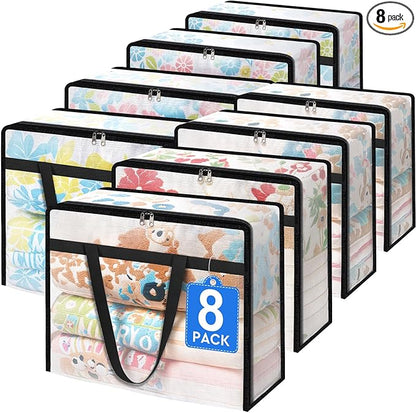 TasticTotes 8 Pack Clear Storage Bags for Comforter, Clothes & Bedding, Plastic Blanket Storage with Zipper and Handle, Moving Bags, Closet Organizer and Under-Bed Storage (40L)