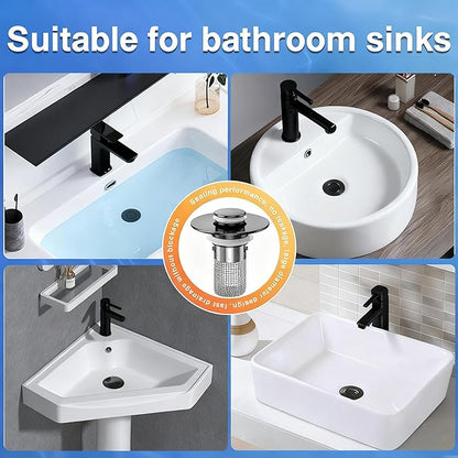 Sink Stopper Hair Catcher, Pop-up Sink Drain Strainer with Removable Stainless Steel Strainer Basket Hair Catcher, Bathroom Sink Strainer for Bathroom Sink Stopper Replacement (2pcs)
