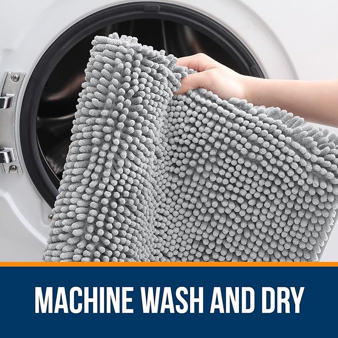 OLANLY Bathroom Rugs 36x24, Extra Soft Absorbent Chenille Bath Rugs, Rubber Backing Quick Dry, Machine Washable Bath Mats for Bathroom Floor, Tub and Shower, Home Decor Accessories, Light Grey