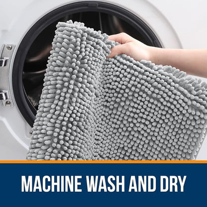 OLANLY Small Bathroom Rugs 24x16, Extra Soft Absorbent Chenille Bath Rugs, Rubber Backing Quick Dry, Machine Washable Bath Mats for Bathroom Floor, Tub and Shower, Home Decor Accessories, Light Grey