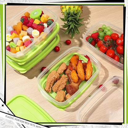 18 Pcs 33 Oz/ 4 Cups Plastic Food Storage Containers with Lids Portion Box Sets with Cover Stackable Plastic Containers with Lids Microwave Freezer Dishwasher Safe (Green)