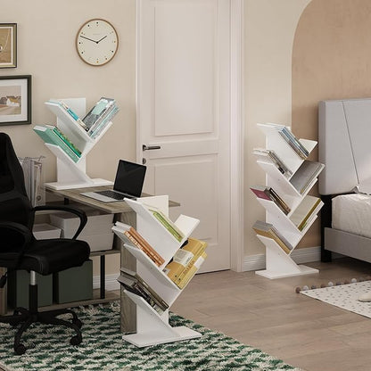 Furinno Tree Book Shelf, 3-Tier Bookshelf, Tree Bookcase for Room Decor, 8.4 x 15.7 x 21.3, for Living Room, Bedroom, Home Office, White