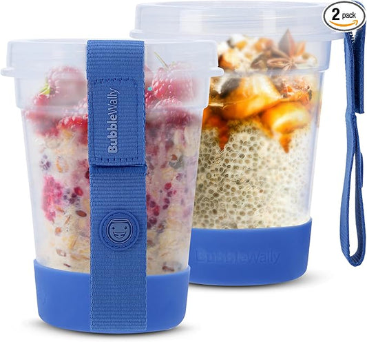 JoyPlus Overnight Oats Containers with Lids (2-Piece Set Screw Lid) - 16 Oz Overnight Oats Jars, Plastic Food Storage Containers with Lids Airtight for Oatmeal, Cereal, Yogurt, Chia Pudding