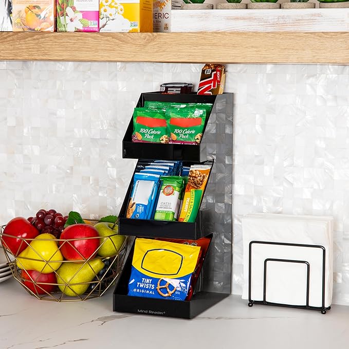 Mind Reader Coffee Tea Utensil and Condiment Station, Countertop Organizer, Coffee Bar, Kitchen, 6"L x 9"W x 16"H, Black | Acrylic