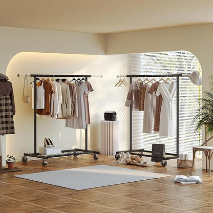 Raybee Clothing Rack for Hanging Clothes, Rolling Clothes Rack Load 250LBS, Metal Clothes Racks, Garment Rack with Wheels Portable, Black