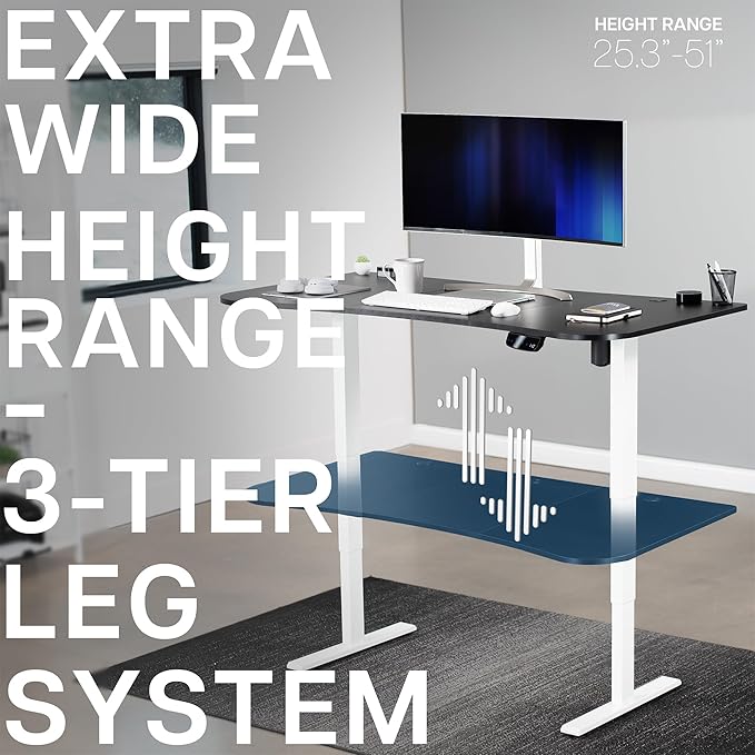VIVO Electric 63 x 32 in Standing Desk, Memory Height Adjustment, 176 lb Frame Support, 2E Series, Black Top White Frame, DESK-KIT-2EWB