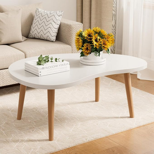 Small Coffee Table, Low Table with Solid Wood Legs, 23.6" Mini Oval Accent Table Side End Table, Floor Table Desk for Sitting on The Floor, Coffee Tea Table for Living Room, Dorm, Apartment, White