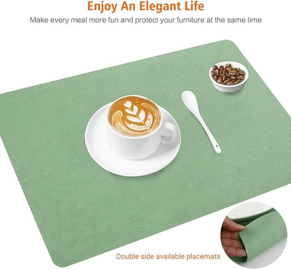Vinyl Placemats Set of 12 Heat Resistant Easy Clean Non-Slip Place Mats for Dining Table Faux Leather Waterproof Stain Resistant Wipeable Washable PVC Table Mats(12, Green)
