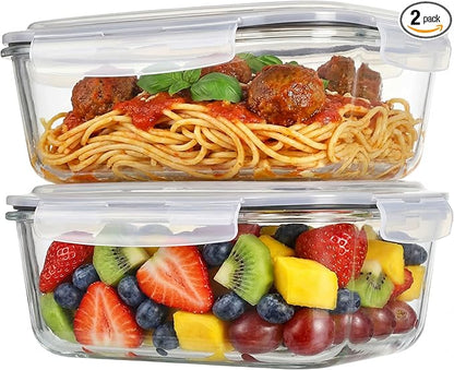 2 Pack 63oz Large Glass Storage Containers with Lids Big Airtight Glass Food Storage Containers for Storing food, vegetables or fruits, BPA Free, Freezer Dishwasher Oven Safe (gray)