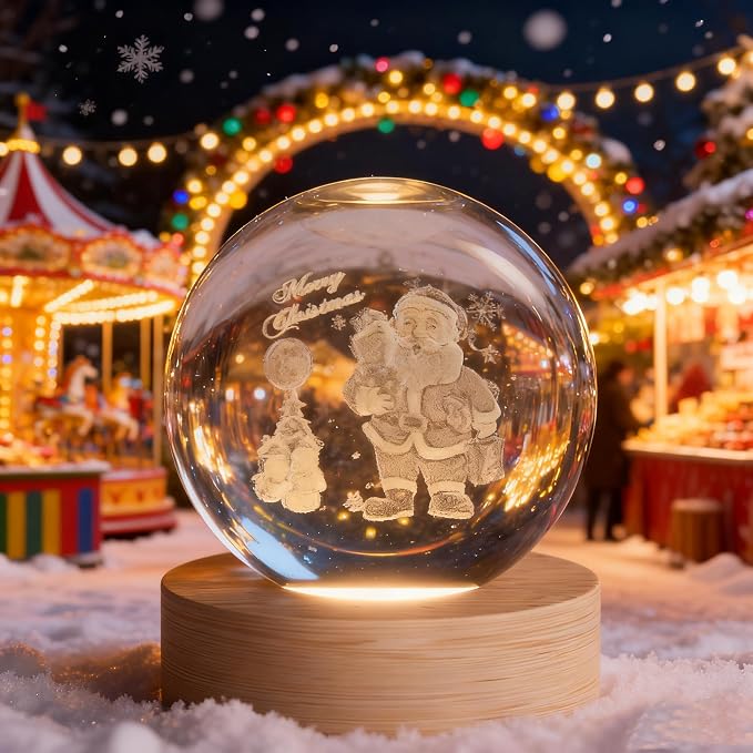 Christmas Decorative Snowman Crystal Ball, 2.4 inch Glass Ball Santa Claus Sphere, Snow Ball Crystal Display Sculpture Home Decor Crafts for Girls Women Friends Office Desk