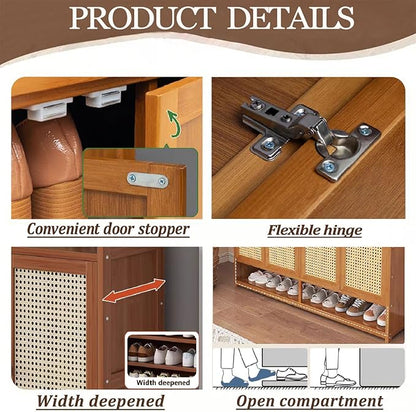 7-Tier Bamboo Shoe Cabinet，Shoe Storage Cabinet with Doors, 36-40 Pairs Freestanding Shoes Cabinet Organizer, Large Shoe Cabinet for Entryway, Hallway, Living Room