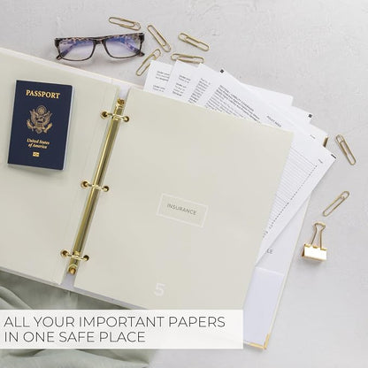 Important Document Organizer Set with Folders - Complete Linen Ring Binder Set Safely Stores All Documents & Files in One Place - Easy to Use Expanding Storage Incl. Envelopes, Pockets & Labels