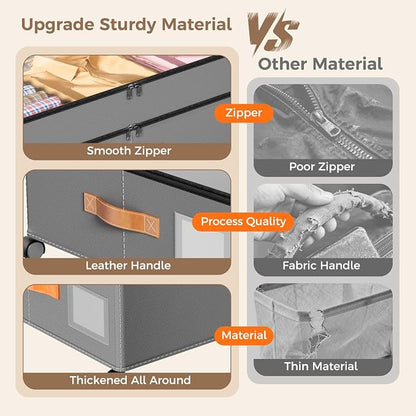 Under Bed Storage with Wheels, Large Capacity UnderBed Containers with Clear Lids, Shoe Organizer Under Bed Drawers, Rolling Under the Bed Storage for Clothes, Shoes, Blankets
