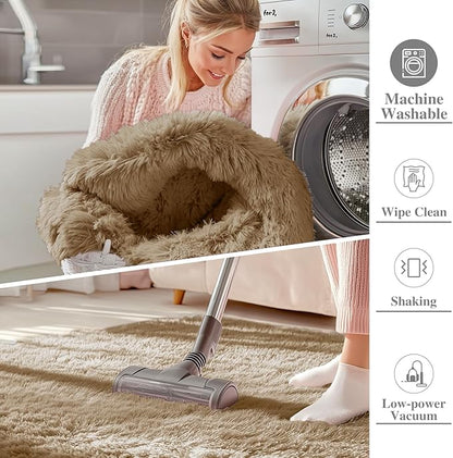 OLANLY 2x8 Machine Washable Runner Rugs for Hallway, Soft Fluffy Shaggy Bedside Rugs for Bedroom, Living Room, Indoor Floor Carpet for Kids Girls and Boys, Home Decor Aesthetic, Taupe