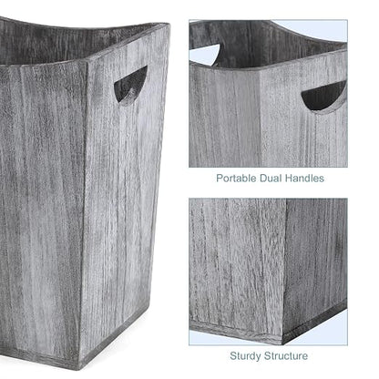 ETELI Waste Basket Small Wooden Office Trash Can Rustic Wood Garbage Can with Double Handles for Bedroom Bathroom Office Living Room
