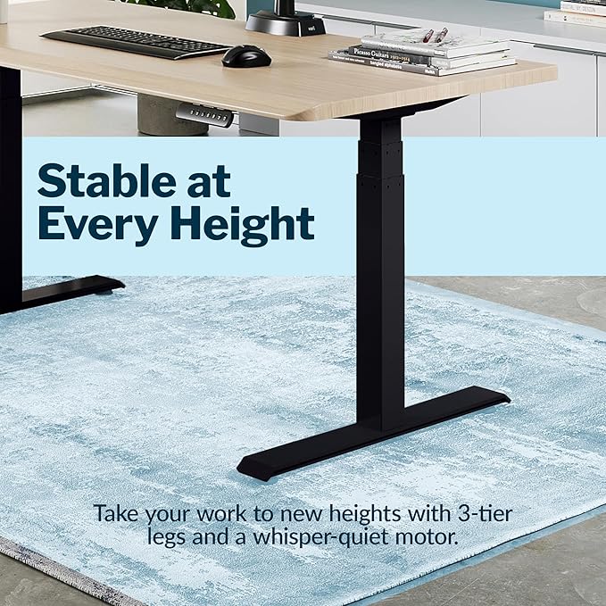 Vari ComfortEdge 60x30 Inch Adjustable Electric Standing Desk – Sit Stand VariDesk with Memory Presets, Sloped Edge, 200 LB Capacity + Tool-Free Assembly (Light Wood Top/Black Legs)