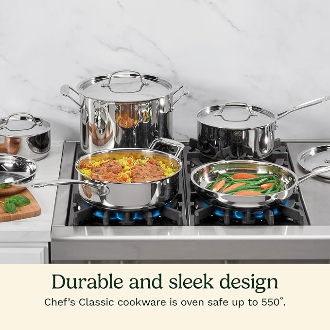 Cuisinart 7-Piece Cookware Set, Chef's Classic Stainless Steel Collection, 77-7P1