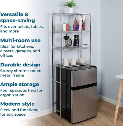 Honey-Can-Do 4-Tier Over-The-Toilet Storage Shelf - Space-Saving Steel Bathroom Restroom Organizer with Neutral Chrome Finish, Ideal for Towels, Toiletries, & Essentials - 24"W x 68"H x 11"D