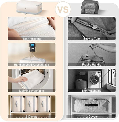 Comforter Storage Bag - 130L Large Capacity Blanket Storage Bags 4-Layer Ultra Space Saving Self Compression Organizer, Washable Compression Bags for Storage Comforter Blanket, 4-Pack, Beige