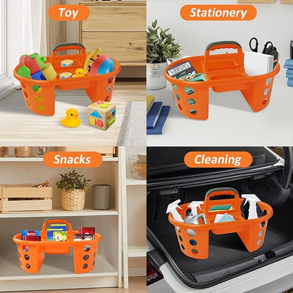 Large Shower Caddy Portable 2PC - Made in USA Plastic Jumbo Size Dorm Storage Candy Tote with Handle Shower Organizer for Bathroom, Pantry, Kitchen, College Dorm, Orange